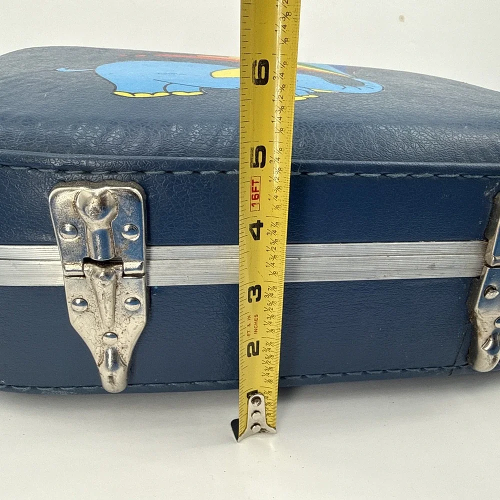 VTG 60s 70s Blue Elephant Rainbow Vinyl Kid's Hard Case Whimsical Suitcase